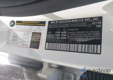 2019 Mercedes-Benz C 300 из США, поврежденный, VIN 55SWF8DB3KU307720